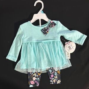 NWT Koala Baby Aqua Tulle Dress with Floral Leggings 3-6 mos.